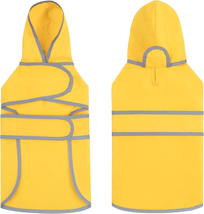 Dog Raincoats for Large Dogs Waterproof Hooded Rain Jacket with Reflective Strips Leash Hole & Poncho Adjustable Fit (Yellow,XXL)