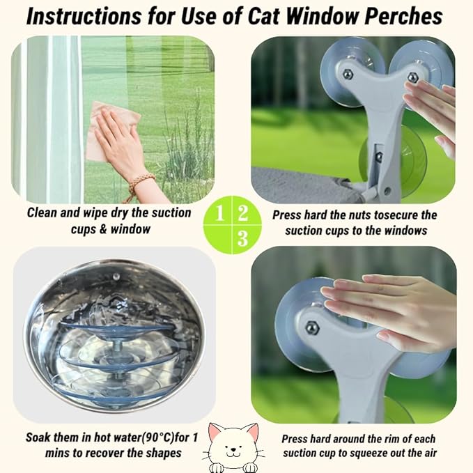 Cat Window Perch Hammock, 6 Suction Cups, 55 Lbs for Large Cats/Multiple Cats, Seat Bed, Indoor Foldable Design with Thickened Metal Frame. Dual-Sided Washable Mat