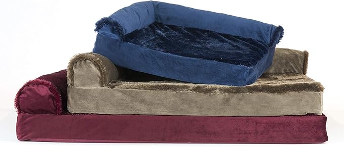 Furhaven Orthopedic Dog Bed for Large Dogs w/ Removable Bolsters & Washable Cover, For Dogs Up to 95 lbs - Plush & Velvet L Shaped Chaise - Deep Sapphire, Jumbo/XL