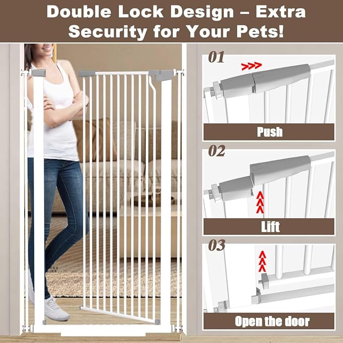 Fairy Baby 51.18" Extra Tall Baby Gates for Doorways, 29.5"-48.4" Extra Wide Safety Child Gates for Cats Dogs, Metal Auto Close Stair Gates Indoor for Kid or Pets No Drilling Pressure Mount Kit, White