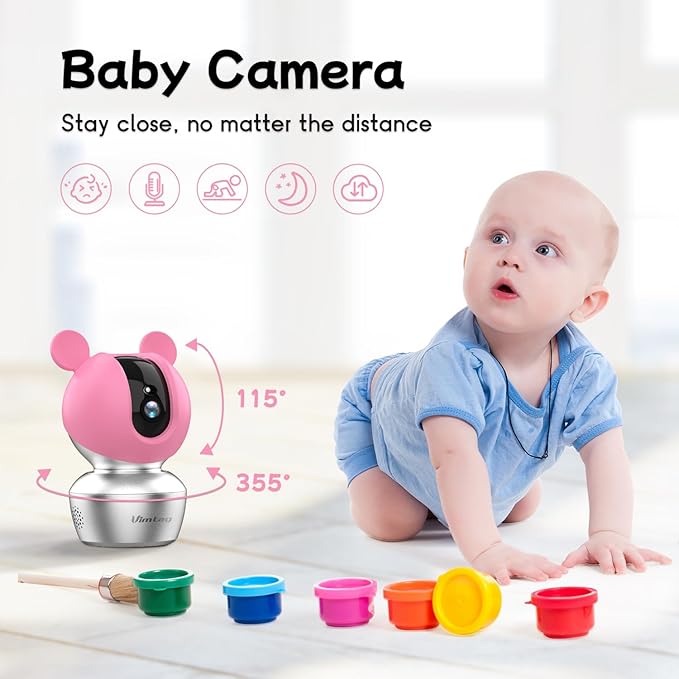 VIMTAG Baby Camera, 3.5K/6MP 360° Pan/Tilt Indoor 2.4G WiFi Camera for Pet/Dog/Home Security with Phone App/2-Way Audio/Night Vision, Human/Sound/Motion Detection, Support Alexa/Up to 512G TF Card