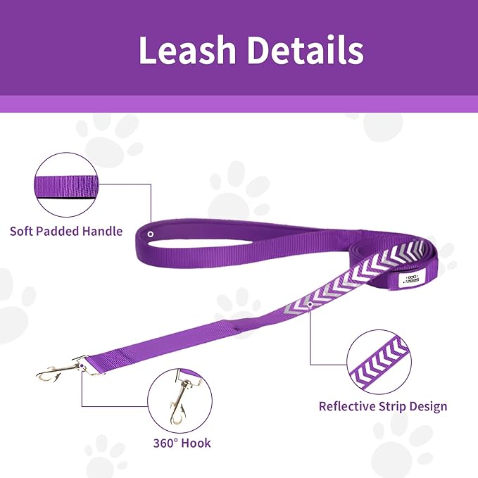 Reflective Dog Leash Fix Length, Waist for Dog Walking, Running for Small &Medium Dogs with Reflective Strips Purple