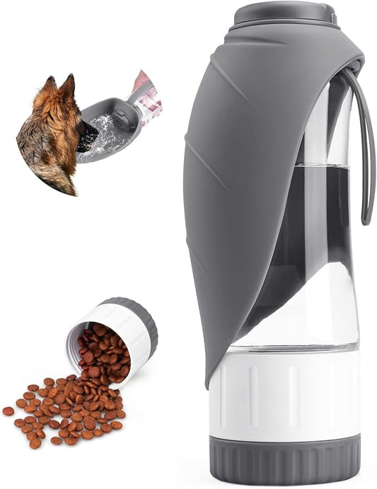 Dog Water Bottle Dispenser for Walking, Pet Water Feeder Container Portable with Drinking Cup Bowl Outdoor Hiking, Travel Large Grey