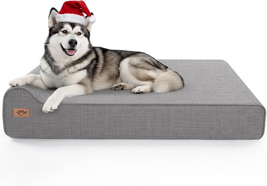 Sytopia 7" Thick Orthopedic Dog Beds for Extra Large Dogs (50" x 34" x 10"), Chew Proof Fabric Cover, 35D Memory Foam Dog Beds with Durable Waterproof Liner & Removable Washable Cover, Grey