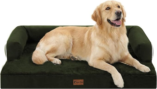 Orthopedic Dog Beds for Large Sized Dogs, Waterproof Egg Crate Foam Large Dog Couch Beds with Comfy Bolster 36x27Inch, Washable Pet Beds with Removable Cover and Nonskid Bottom, Olive Green