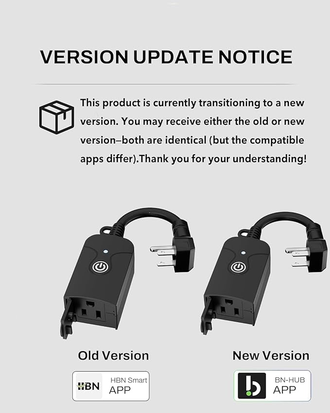 Outdoor Smart WiFi Plug, HBN Heavy Duty Wi-Fi Timer with One Grounded Outlet, Wireless Remote Control by App Compatible with Alexa and Google Home Assistant 2.4 GHz Network only, ETL Listed (2 Pack)