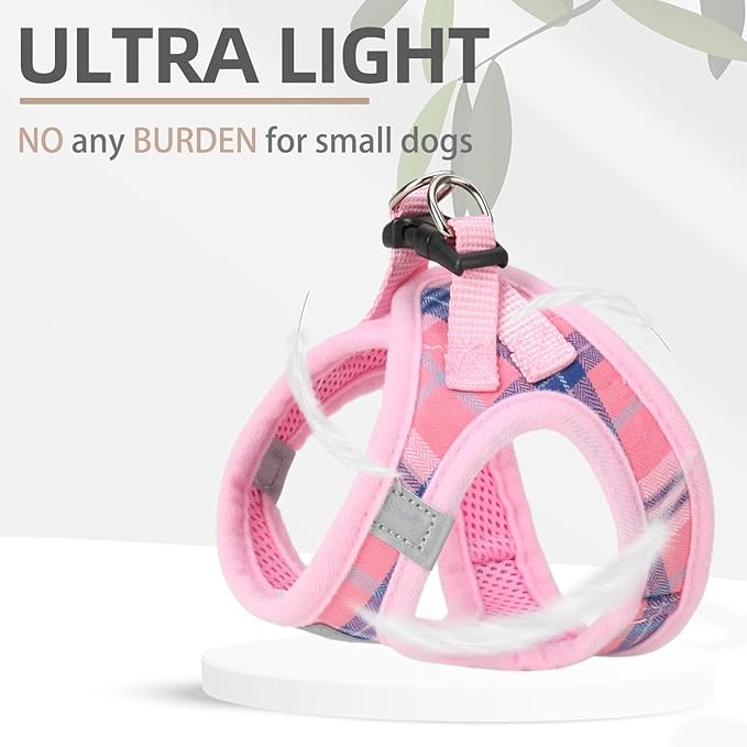 PUPTECK Adjustable Dog Harness Collar and Leash Set Step in No Pull Pet Harness for Small Medium Dogs Puppy and Cats Outdoor Walking Running, Soft Mesh Padded Reflective Vest Harnesses, Pink XXS