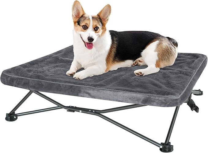 unp Elevated Cooling Dog Bed for Large Dogs - Foldable Dog Cot with Washable Plush Cover - 36 x 36 x 10-inch Breathable Mesh Camping Pet Bed with Outdoor Carrying Bag (Grey, L)