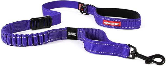 EzyDog Zero Shock Dog Leash - Shock Absorbing Bungee Leash for Dogs That Pull or Excite - Dual Handle and Reflective for Large, Medium, or Small Dogs (48-Inch, Purple)