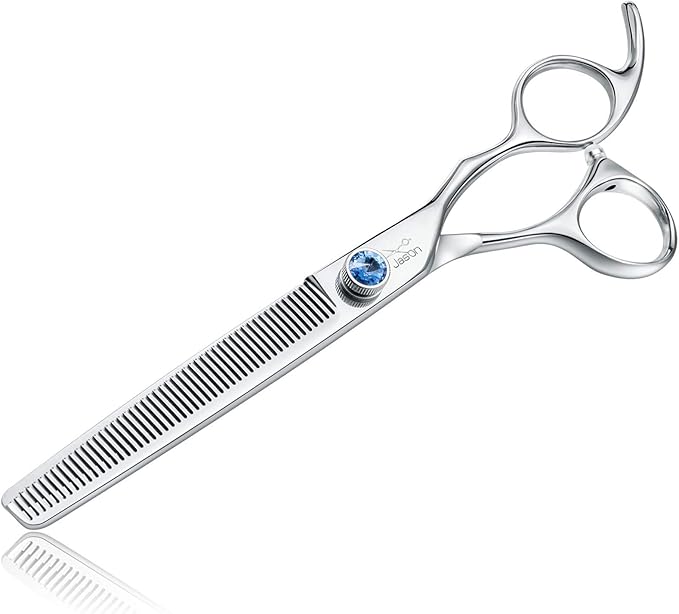 JASON 7" 50 Teeth Thinning Dog Grooming Blending Scissor, Ergonomic Pet Grooming Thinner Blender Shears Cat Trimming Texturizing Kit with Offset Handle and a Jewelled Screw 30% Thinning Rate Christmas