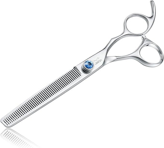 JASON 7" 50 Teeth Thinning Dog Grooming Blending Scissor, Ergonomic Pet Grooming Thinner Blender Shears Cat Trimming Texturizing Kit with Offset Handle and a Jewelled Screw 30% Thinning Rate Christmas