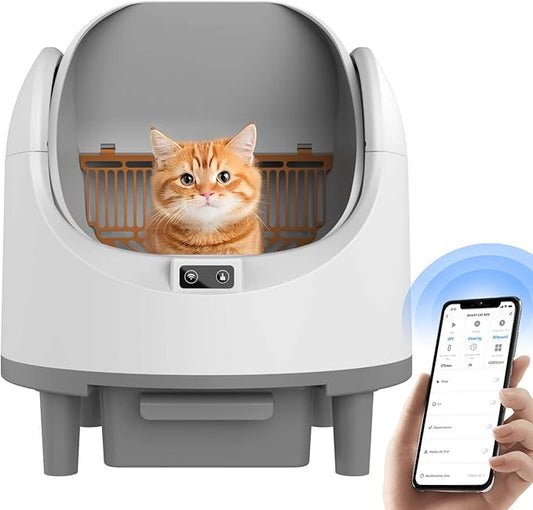 Self Cleaning Litter Box, Automatic Cat Litter Box Self Cleaning with Large Capacity, App Control, Safety Protection, Removable Washable Liner, 1 Roll Garbage Bags, Open-Top