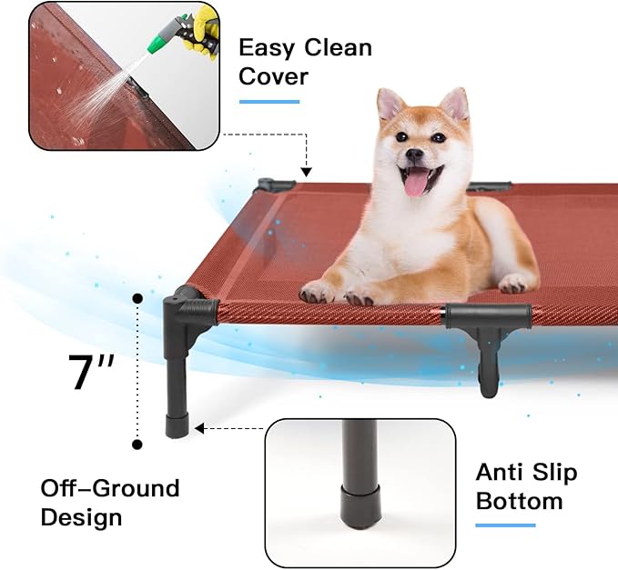 suddus Elevated Dogs Bed Waterproof Outdoor, Portable Raised Dog Cot, Dog Beds Off The Floor, Dog Beds Easy Clean Indoor or Outdoor Use, Large, Red