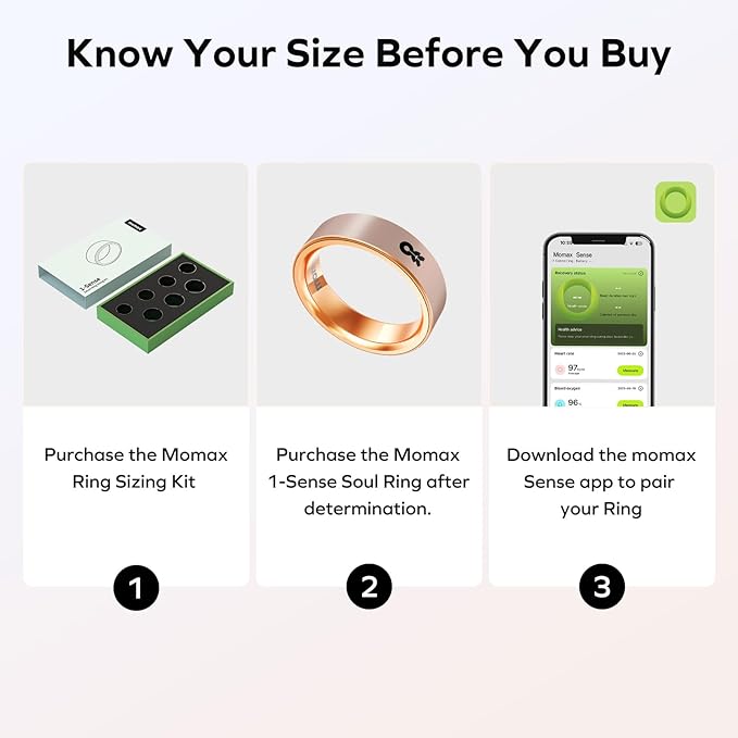 MOMAX 1-Sense Soul Smart Ring for Women, Fashion Fitness Tracker with Mood Monitoring, Touch Control, 5ATM Waterproof, No APP Subscription, Health Ring for Men, Android & iOS Compatible