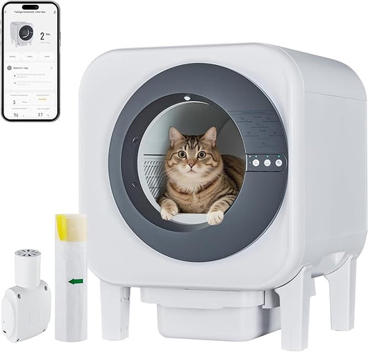 Automatic Cat Litter Box Self Cleaning with App Control, 75l Large Cat Litter Box for Multi-Cat Homes, Infrared Sensing & Weight Sensors, Easy Cleaning, Odor Eliminator, Trash Bags, Black