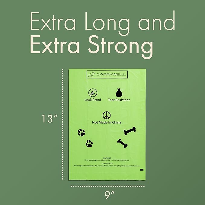 Dog Poop Bag Rolls 300 Count, Not-Made In China, Biodegradable, Leak Proof and Extra Thick Refill Bags For Dogs and Cats, Unscented Earth Friendly Waste and Doggy Litter Bag
