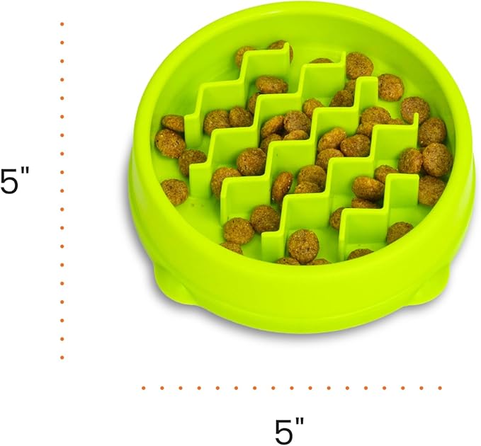 Catstages Kitty Slow Feeder Bowl for Cats & Small Dogs, Puzzle Dish for Fast Eaters, for Wet or Dry Food, Helps Slow Eating & Aid Digestion, Non-Slip, Made Without BPA, 3/4 Cup, 5-Inch, Green
