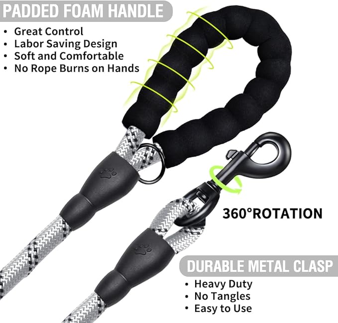 COOYOO Dog Leash 5/6 FT with Comfortable Padded Handle and Highly Reflective Threads for Small Medium and Large Dogs