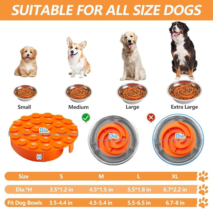 Slow Feeder Dog Bowls Insert, Animire Soft Silicone Slow Eating Dog Food Bowl for Small, Medium and Large Dogs, Compatible with Regular and Elevated Bowls