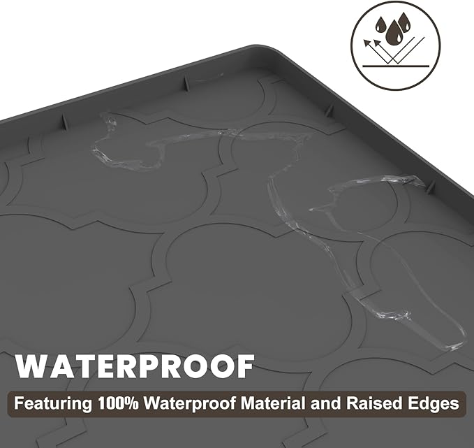 Cat Litter Mat, 28" X 22" Silicone Litter Box Mat, Cat Litter Trapping Mat for Indoor Use, Easy Clean for Scatter Control, Soft on Kitty Paws, Waterproof & Urine Proof, Black