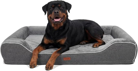 Cooling Dog Beds for Extra Large Dogs with Removable Washable Covers,Orthopedic Sofa Bed with Cool Gel Memory Foam and Egg Crate Foam Waterproof Relieves Joint Pain,48"x30"x9.0" Dark Grey
