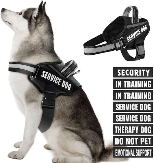 Dog Vest Harness and Patches Set, Animire in Training Service Dog Harness with 10 Dog Patches, Reflective Dog Vest with Handle for Small, Medium, Large, and Extra-Large Dogs