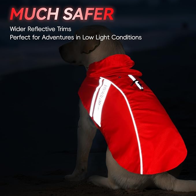 VIVAGLORY Wetoff Dog Raincoat, Rain Coat for Dog All Seasons Adventure, Rain Jacket with Harness Hole & Hood, Reflective Lightweight Waterproof for Doggy & Puppy, XL, Red