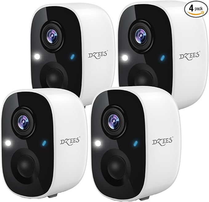 Dzees 2K Security Cameras Wireless Outdoor, Battery Powered AI Motion Detection Spotlight Siren Alarm WiFi Surveillance Indoor Home Camera, Color Night Vision, 2 Way Audio, SD/Cloud IP66, 4 Pack