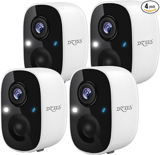Dzees 2K Security Cameras Wireless Outdoor, Battery Powered AI Motion Detection Spotlight Siren Alarm WiFi Surveillance Indoor Home Camera, Color Night Vision, 2 Way Audio, SD/Cloud IP66, 4 Pack
