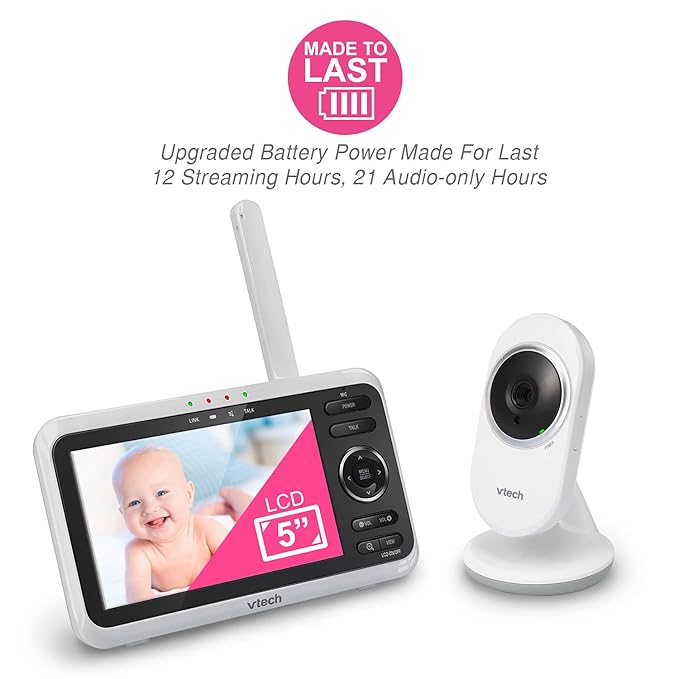 VTech VM350 Baby Monitor, 5" Screen, 1000ft Long Range, Night Vision, 2-Way Talk, Lullabies, Secured Transmission No WiFi