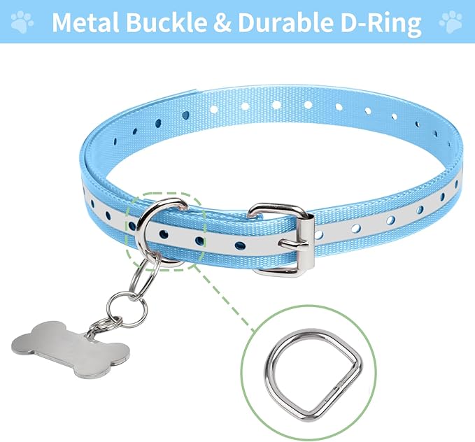 Dog Shock Collar Replacement Strap, 3/4 Inch Waterproof Reflective TPU Dog Collar 2 Pack, Replacement Collar for Shock Collar, Compatible with PetSafe Bousnic Sportdog Garmin (Blue & Pink)