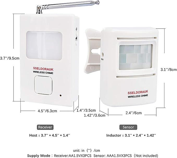 Dog Barking Alarm Motion Detector,Pir Wireless Human Body Walking Sensor Doorbell Door Security Alert System Device for Home or Office Burglar Deterrent (1Sensor + 1Receiver, White)