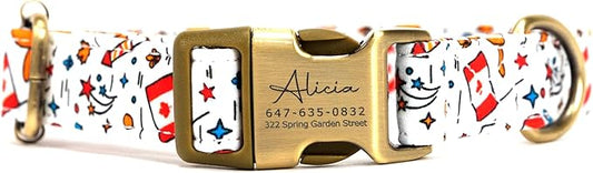 Personalized Dog Collar with Name and Phone Number Engraved,Adjustable Custom Puppy Collar,Organic Cotton Pet Collar for Small Medium Large Boy Girl Dogs