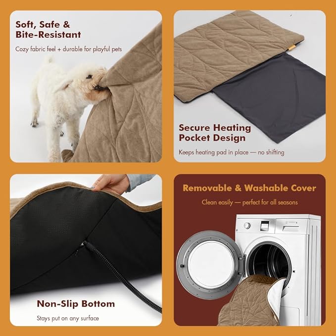 Dog Heating Pad (56"x40") - Waterproof Electric Heated Mat & Pet Bed for Indoor and Outdoor Use, Chew Resistant Cord, Machine Washable Cover with Wheat Pattern Quilting, for Cats and Pets