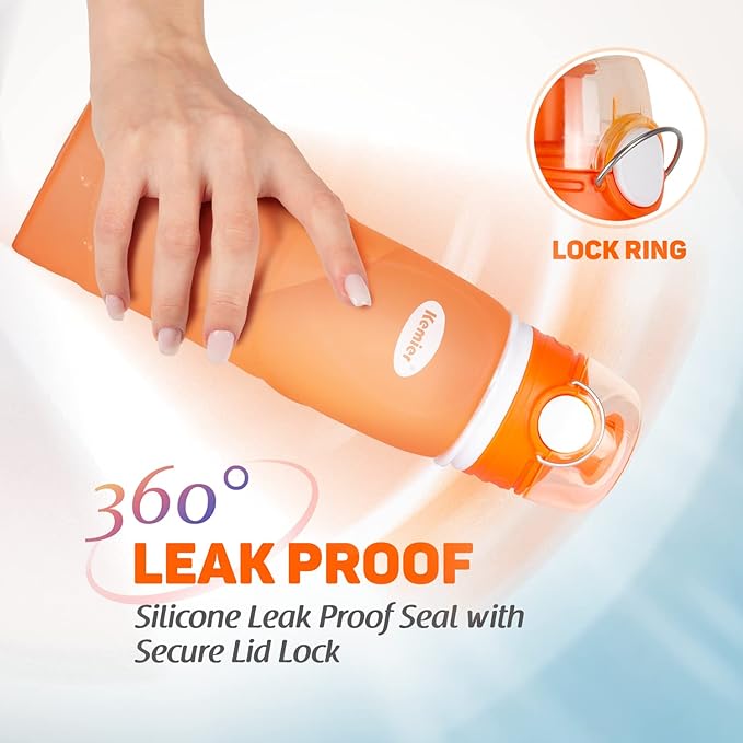 Kemier Collapsible Silicone Water Bottles-750ML,Medical Grade,BPA Free Travel Water Bottle Can Roll Up,26oz,Leak Proof Foldable Sports & Outdoor Water Bottles