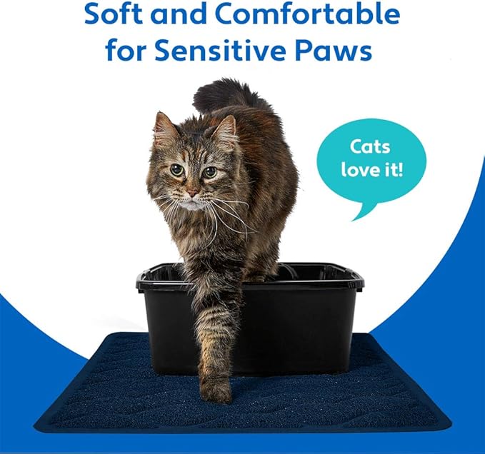 MIGHTY MONKEY Waterproof BPA Free Cat Litter Box Trapping Mat, Easy Clean Floors, Textured Backing, Soft on Sensitive Kitty Paws, Cats Accessories, Less Waste, Stays in Place, 24x17, Navy