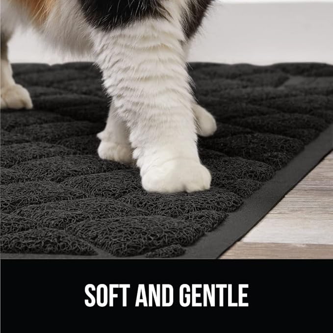 GORILLA GRIP Cat Litter Box Mat, 40x28, Water Resistant, US Designed Kitty Litter Trapping Mats, Easy to Clean, Scatter Control, Less Mess and Clean Floors, Kitten Supplies for Indoor Cats, Black
