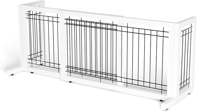 Bonnlo Free Standing Dog Gate, 37" - 68" Wide Pet Gate for Fireplace Stairs Doorways, Wooden Adjustable Pet Fence Indoor, Christmas Tree Gate (White)