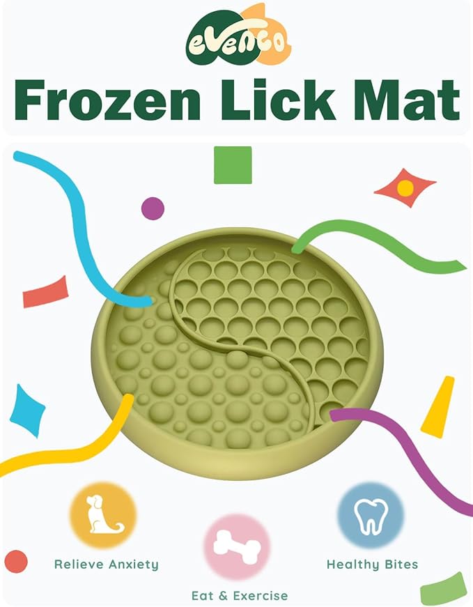 Lick Mat for Dogs, Silicone Slow Feeder Licking Mat with Non-Slip Suction Cups, Freeze-Friendly Lick Bowl for Enrichment Play, Anxiety Relief & Keeps Busy (6.0" x 1.0" Green)