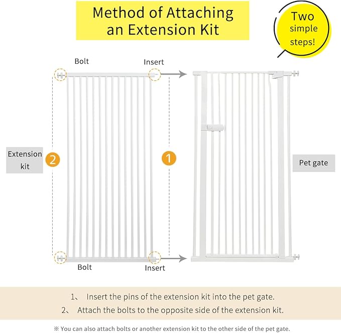 Lumizone Extra Tall Cat Gate Extension Kit 61.02" High Pressure Mounted 2025 New 29.52" Extra Wide 1.37" Gap No Drilling Tall Pet Gate for Dogs (White, 61.02" H x 29.52" W, Extension)