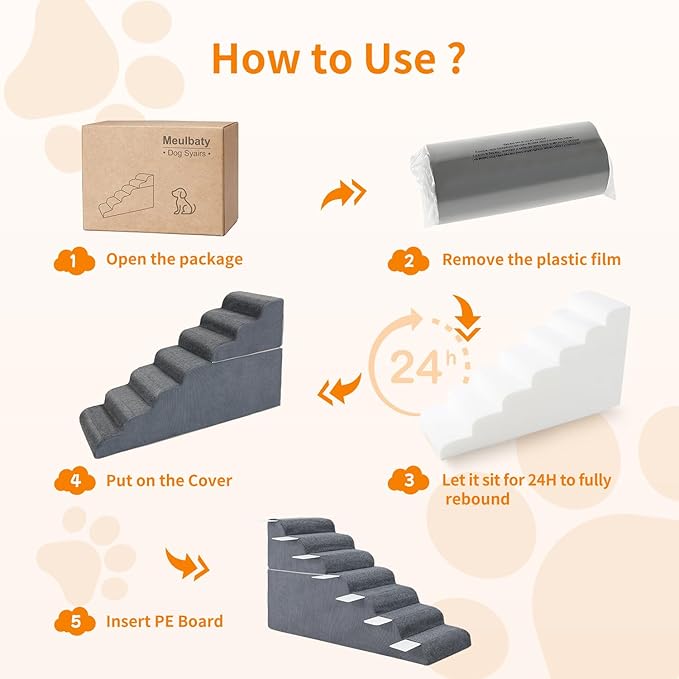 7-Steps Dog Stairs for High Bed and Couch 29.5" H, Wider Pet Stairs for Small Old Large Dogs Cats, 30°Steady Non-Slip Dog Steps, Washable Dog Ramp with Removable Cover, PE Boards