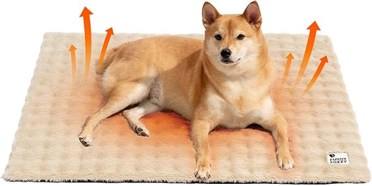 FUNNY FUZZY Self Warming Cat Bed, Waterproof Self Heating Pad for Cats & Dogs, Cozy Plush Warm Pet Mat with Removable Washable Cover - ThermoPad, 31.5"×25", Khaki