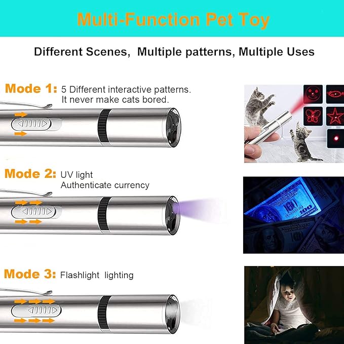 IVVTRYI Laser Pointer Cat Toys for Indoor, Rechargeable, 7 Adjustable Wand Red Light Pet Interactive Cat Mouse Toys to Keep Busyfor Kitten Dog Chase Play ﻿