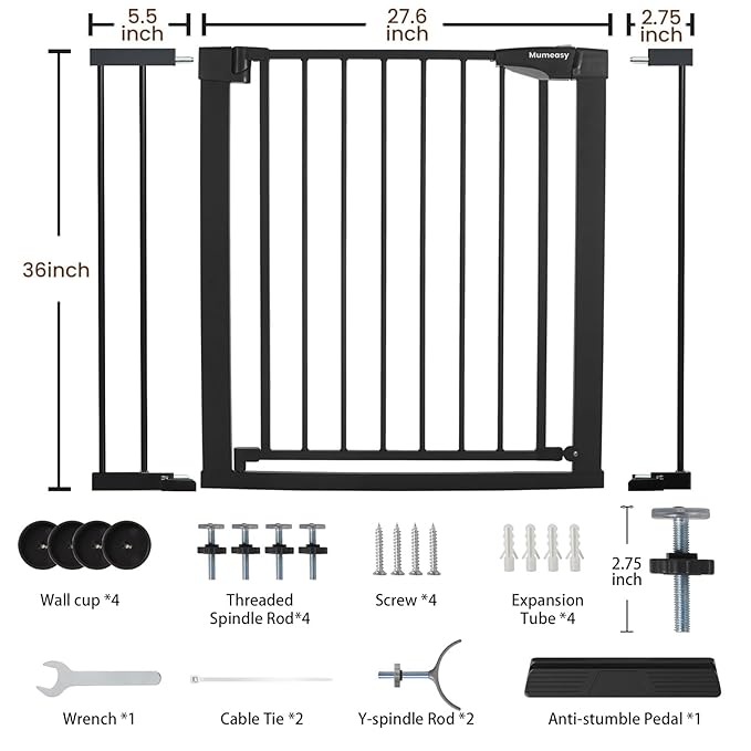 Mumeasy 36" High Extra Tall Dog Gate, 29.6"-40.5" Wide Pressure Mounted Tall Baby Gate for Dog, Auto Close Pet Gate with Door for Stairs,Doorways,House,Black