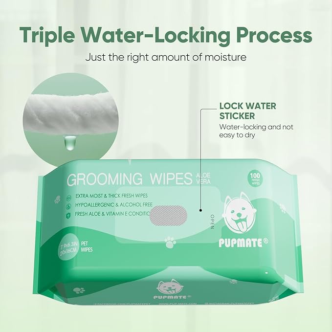 Natural Pet Grooming Wipes, 100 Fresh Counts, Extra Moist & Thick for Dogs & Cats, Puppies & Kittens