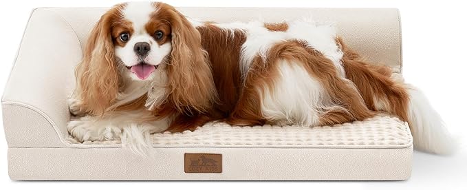 Orthopedic Dog Bed for Medium Small Size Dog, Dogs Crate Bed, L Shaped Foam Anti-Slip Bottom Pet Cat Sofa with Washable Removable Cover, Suitable for Pet Up to 40 lbs, 30x20x6.5 inch, Beige