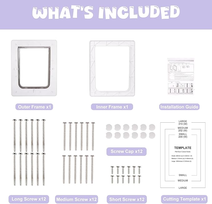 Weatherproof Plastic Dog Door with Secure Locking Panel, Durable White Pet Door 8.5"x11.5" for Large Dogs & Pets, Easy Install for Interior & Exterior Doors, Walls, Screens