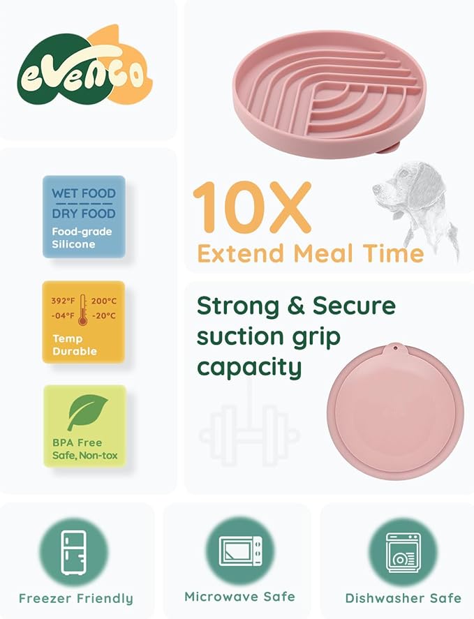 Slow Feeder Dog Bowls, Slowdown Bowl - Silicone Dog Feeding Bowls with Suction Cups for Puppies, Modern Lick Mat Design, Reduces Gulping, Dishwasher Fit, Mealtime Challenge, 7.5" x 1.3" Pink