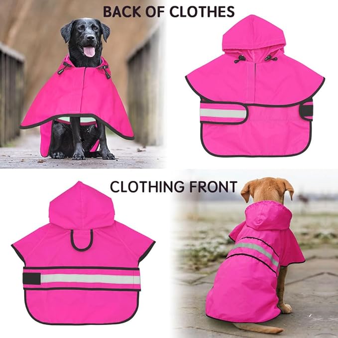 Candofly Reflective Dog Raincoat - Waterproof Dog Rain Jacket with Leash Hole, Hooded Ponch Rain Coat for Dogs (Pink, Large)