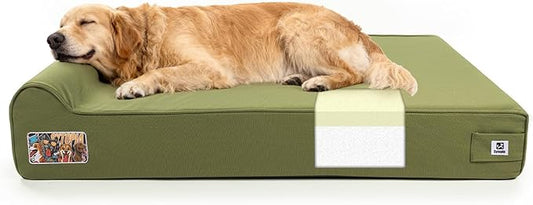Sytopia XXL 50" Orthopedic Dog Bed – Outdoor, 7" Thick Memory Foam Mattress with Pillow, Removable Washable Waterproof Liner – Ultimate Comfort for Extra Large Breed Dogs Over 100 Pounds, Green